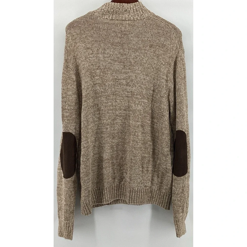 Chaps 1/4-Button Sweater Men's L Light Brown Elbow Patches Embroidered Logo
